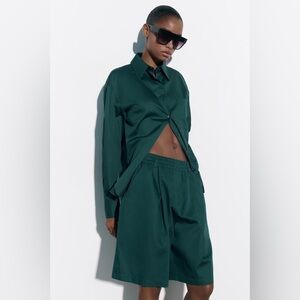 NEW ZARA POPLIN SHIRT WITH ASYMMETRICAL CUT GREEN SIZE M